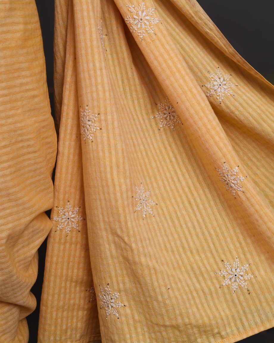 handlooom sari with Lucknowi chikankari embroidery handmade yellow saree