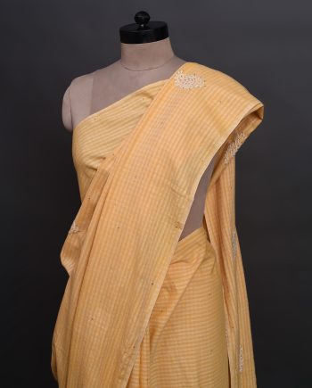handlooom sari with Lucknowi chikankari embroidery handmade yellow saree