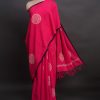 handlooom sari with Lucknowi chikankari embroidery handmade hot pink rani