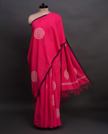 handlooom sari with Lucknowi chikankari embroidery handmade hot pink rani