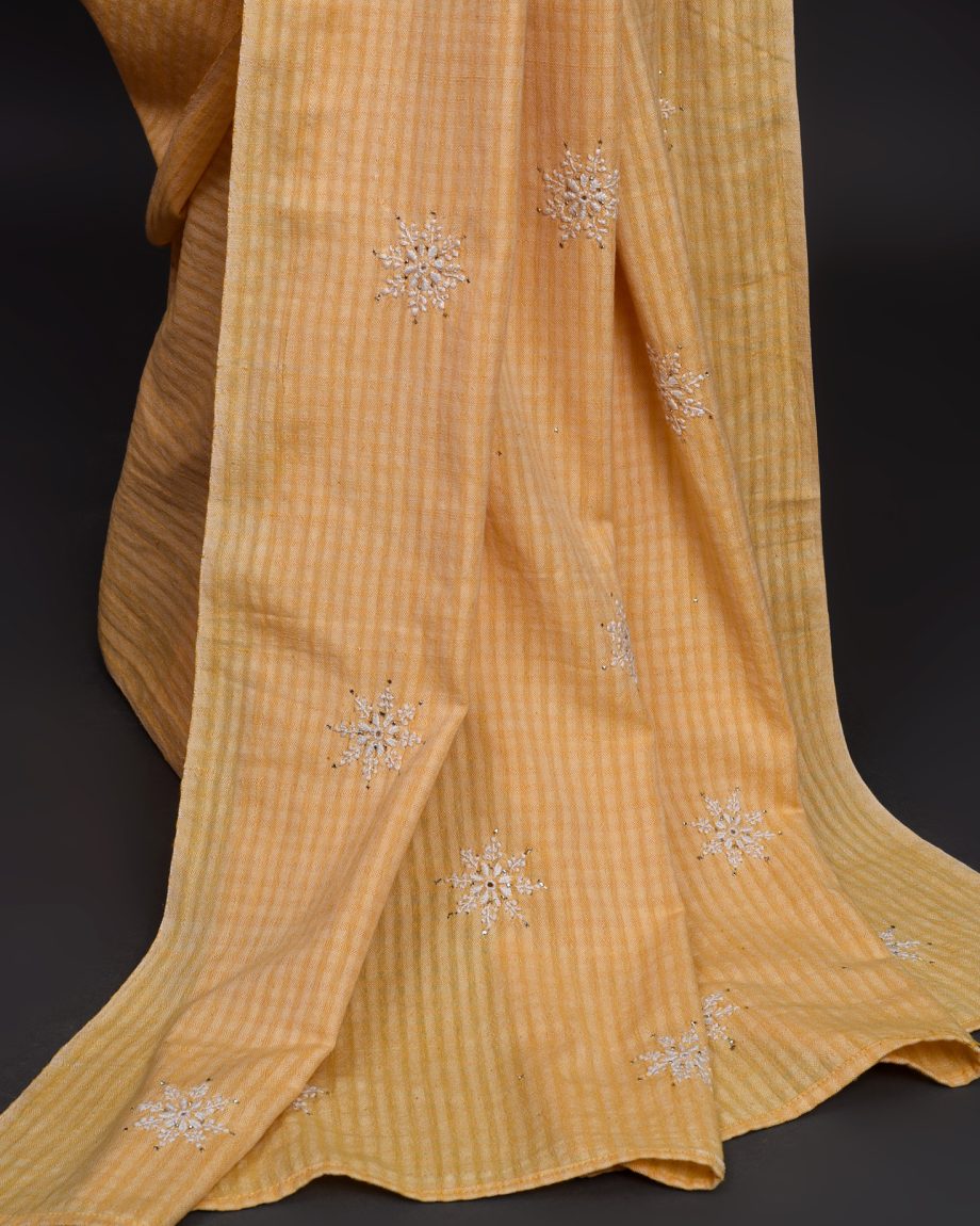 handlooom sari with Lucknowi chikankari embroidery handmade yellow saree